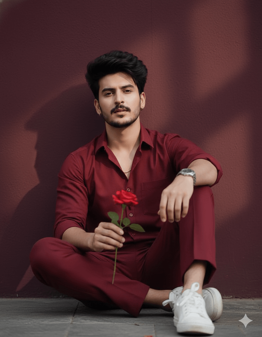 90s Movie Vibe: Young Man on Wine-Toned Wall