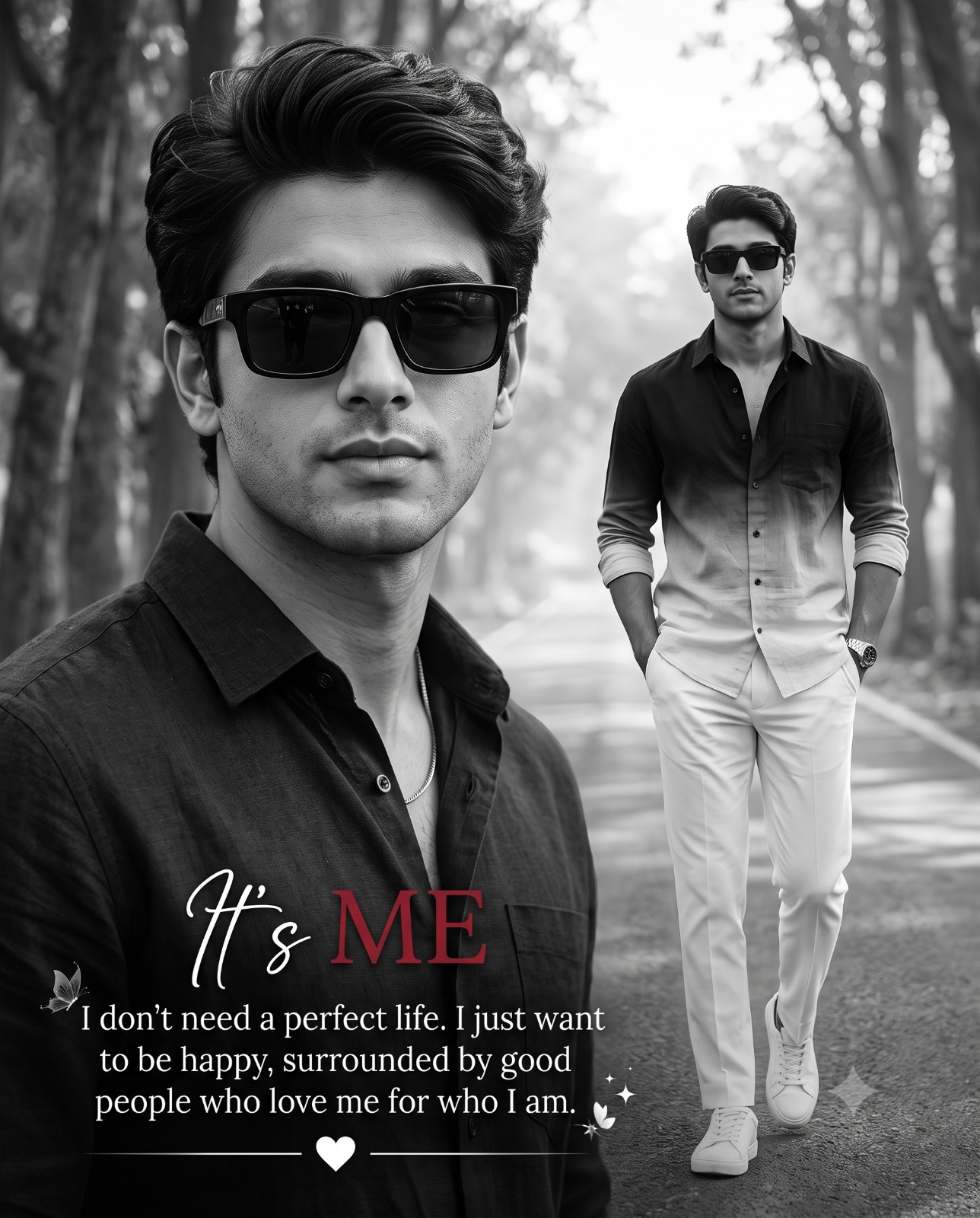 It's Me Black and White Sunglasses Portrait