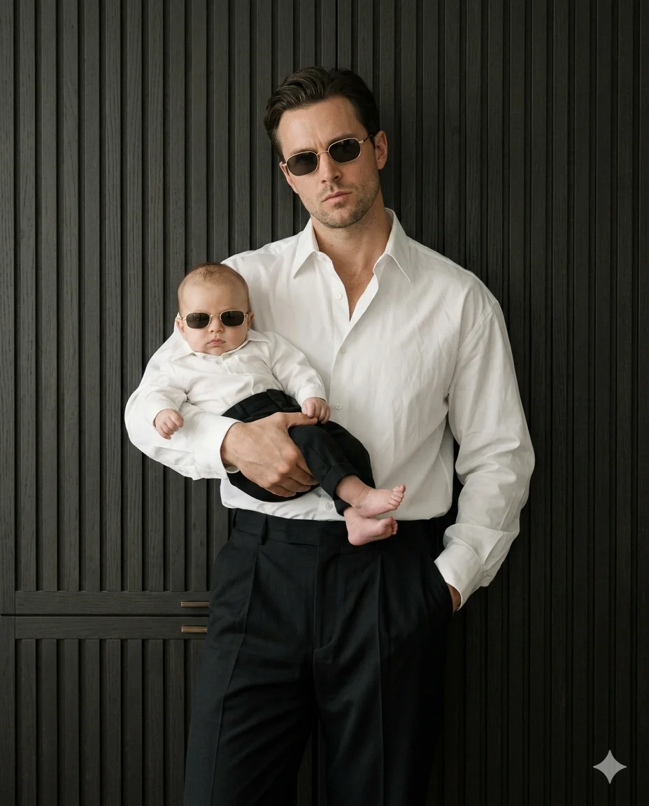 Dapper Father Son Matching Outfit Cinematic Portrait