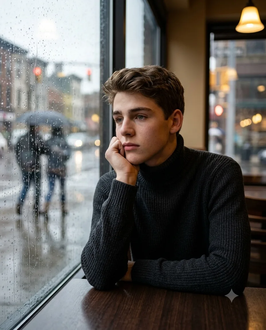 Moody Rainy Window Scene Portrait
