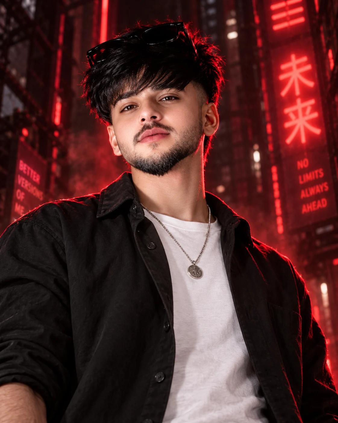Urban Red Neon Glow Boy Street Portrait