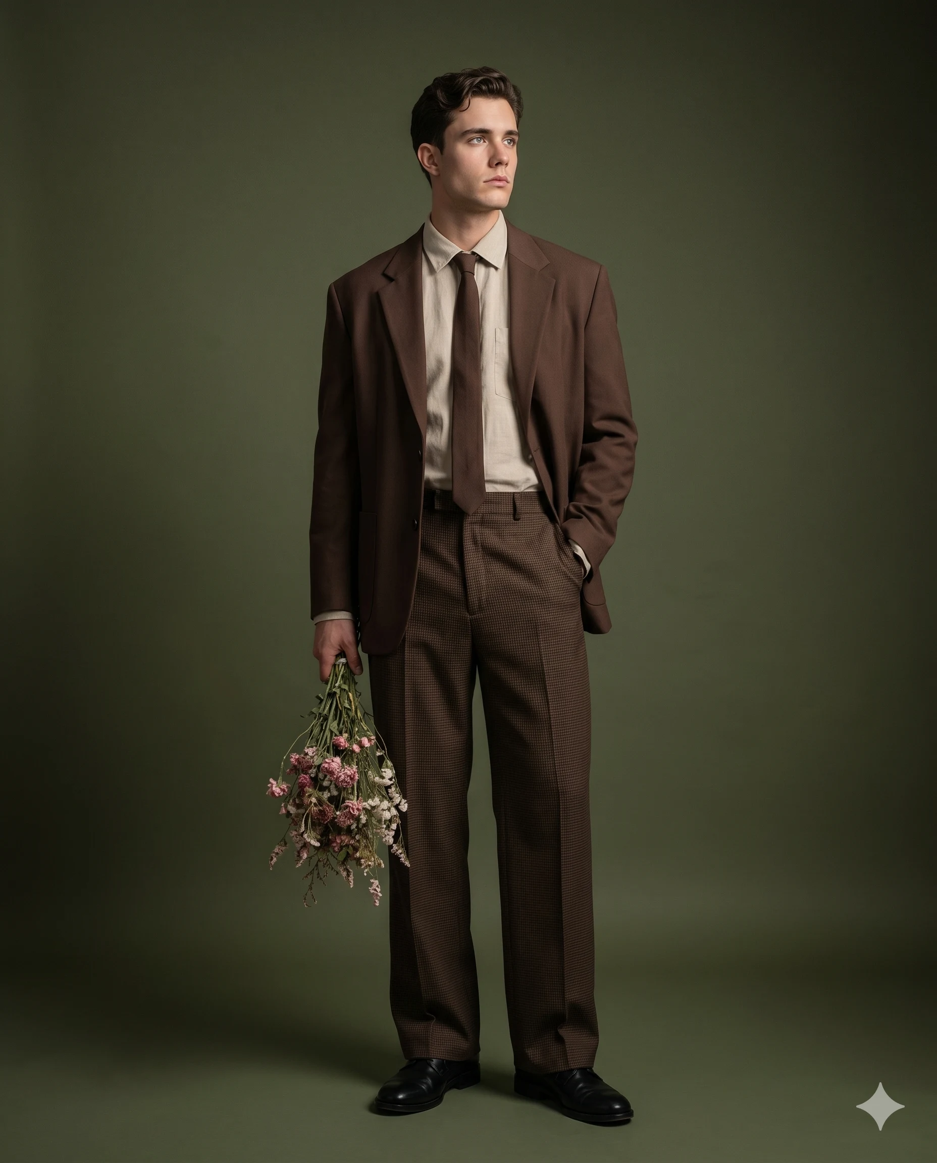 Fading Memory Vintage Boy with Flowers Aesthetic Portrait