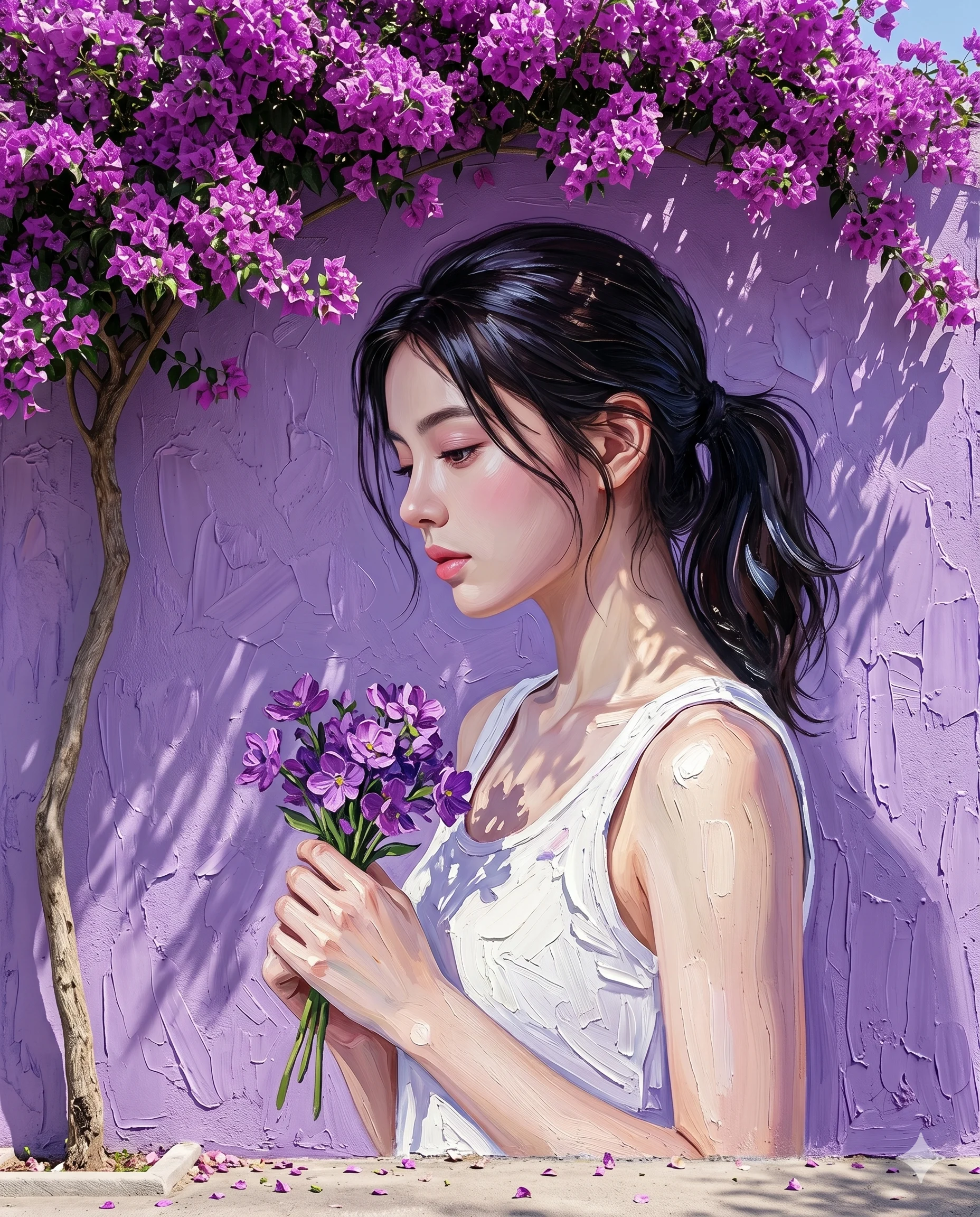 Impasto Portrait in Shades of Purple Illustration