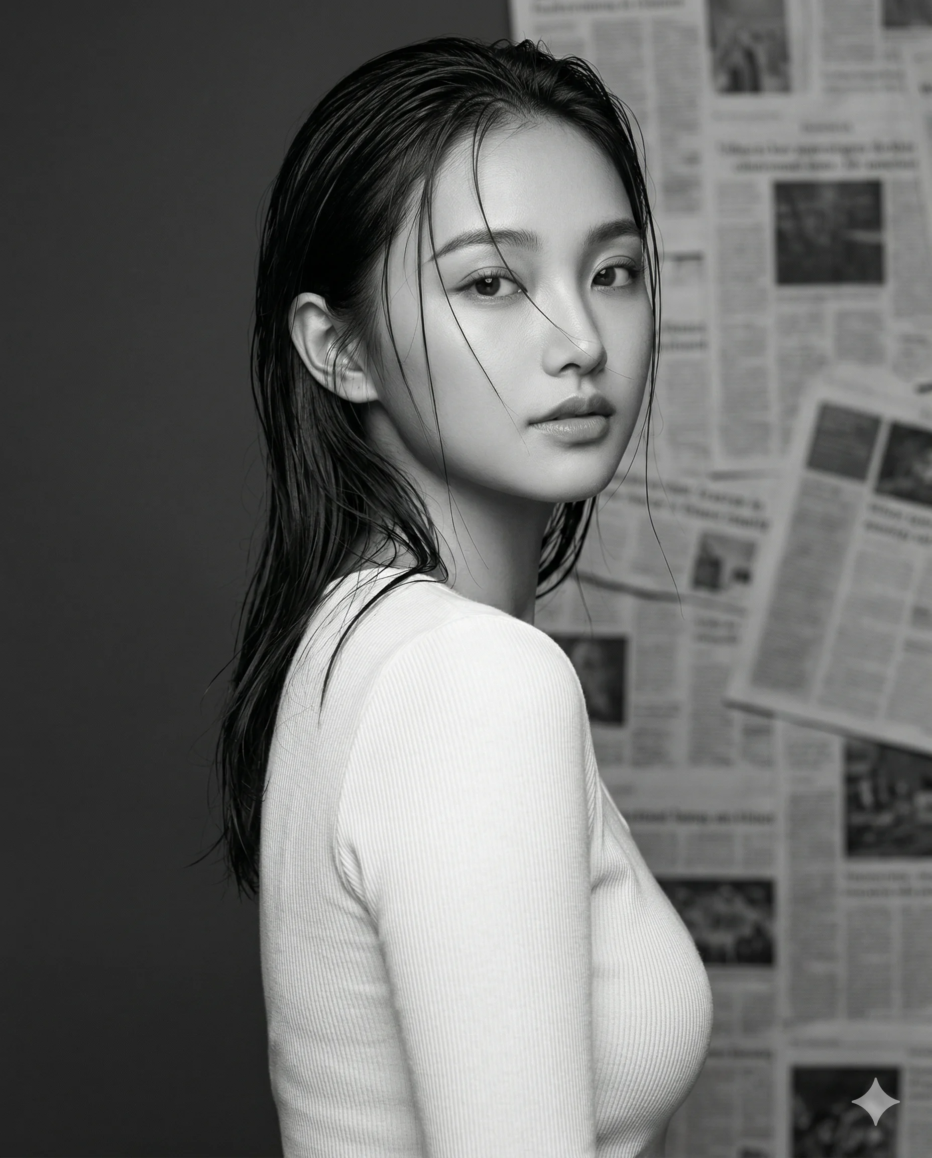 Newspaper Wall Aesthetic Woman Portrait
