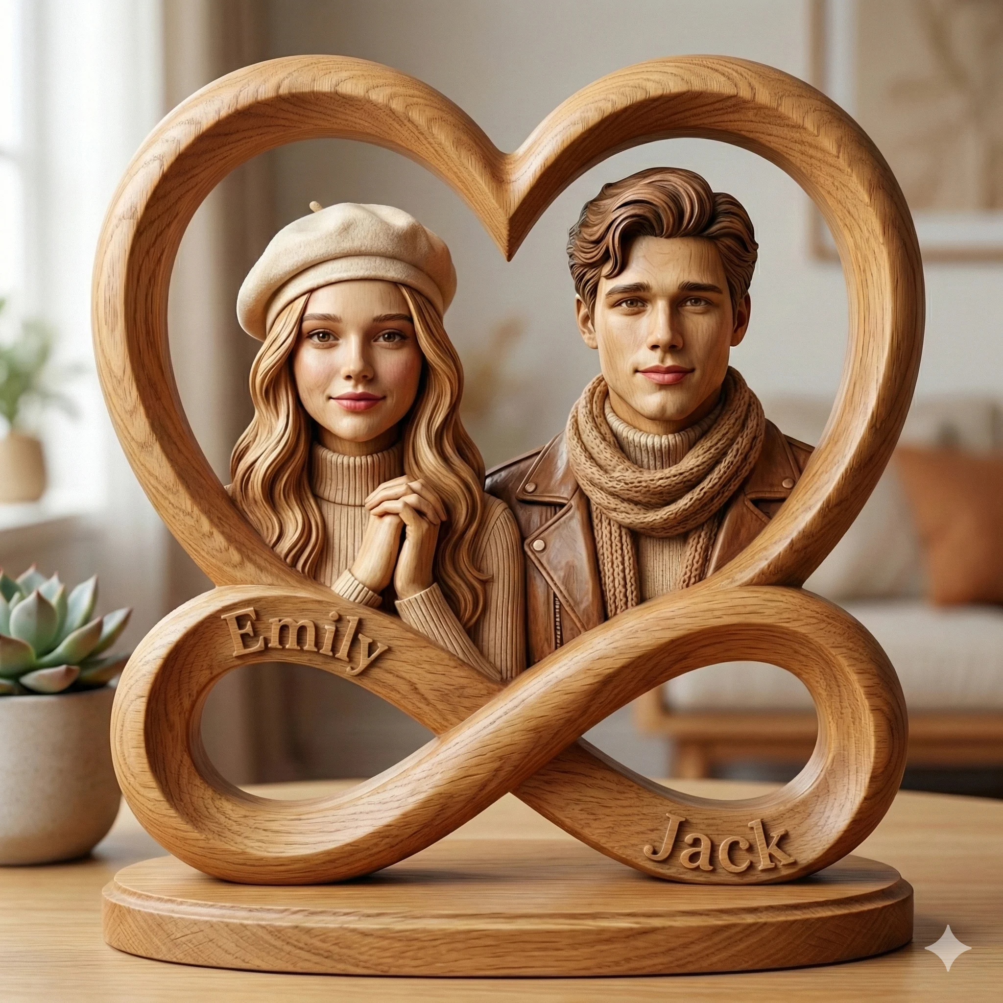 Oak Heart Infinity Couple Love Sculpture Art