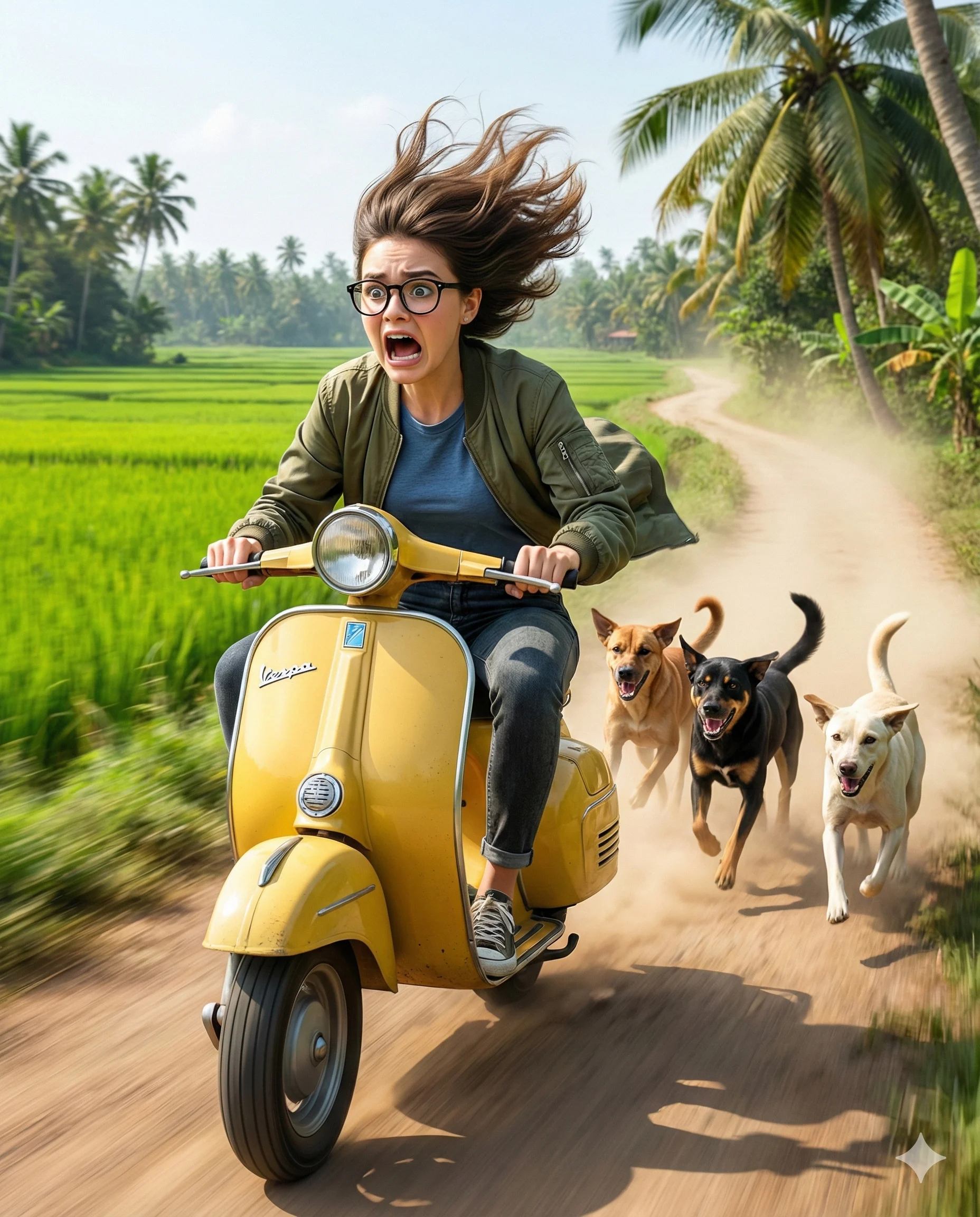 Yellow Scooter Escape 3d Caricature Portrait